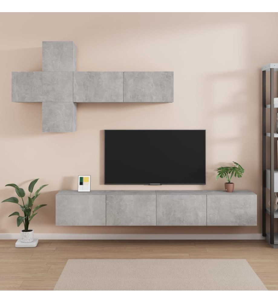 Ensemble de meubles TV 7 pcs Gris béton Bois d'ingénierie