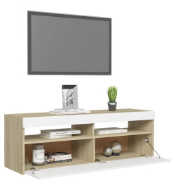 Meuble TV avec lumières LED blanc et chêne sonoma 120x35x40 cm