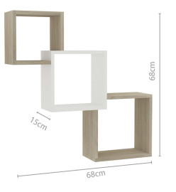 Étagères murales cubiques Blanc et chêne sonoma 68x15x68 cm