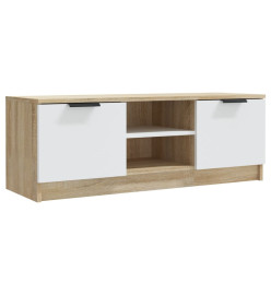 Meuble TV Blanc et chêne sonoma 102x35x36,5cm Bois d'ingénierie