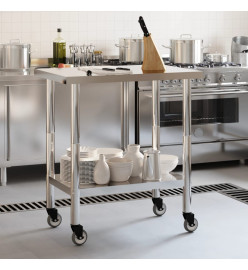 Table de travail de cuisine avec roues 82,5x55x85 cm inox