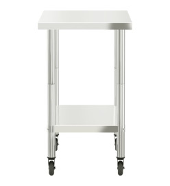 Table de travail de cuisine avec roues 82,5x55x85 cm inox