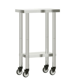 Table de travail de cuisine avec roues 55x30x85 cm inox