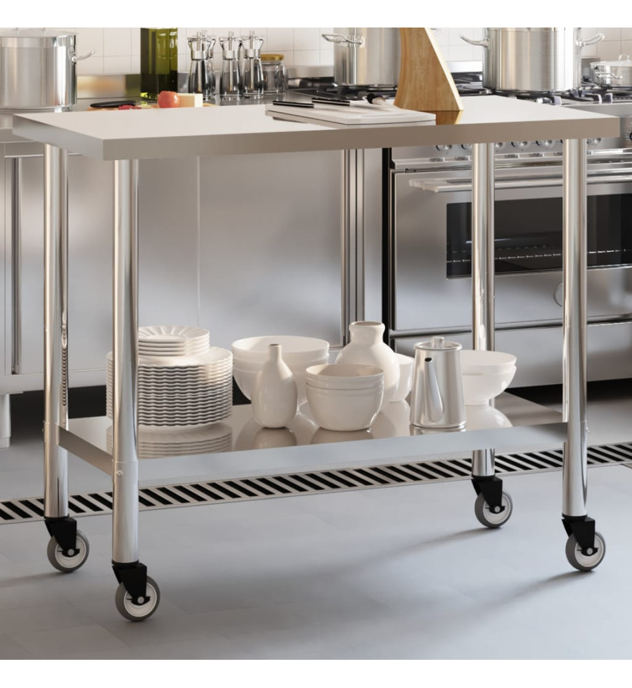 Table de travail de cuisine avec roues 110x55x85 cm inox