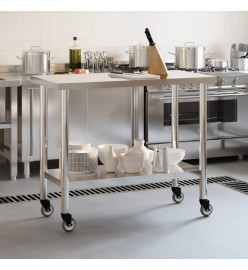 Table de travail de cuisine avec roues 110x55x85 cm inox