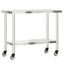 Table de travail de cuisine avec roues 110x55x85 cm inox