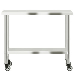 Table de travail de cuisine avec roues 110x55x85 cm inox