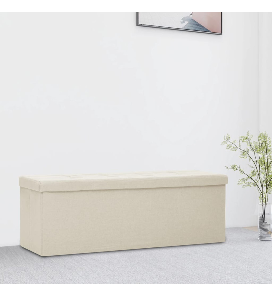 Banc de rangement pliable Blanc crème Faux lin