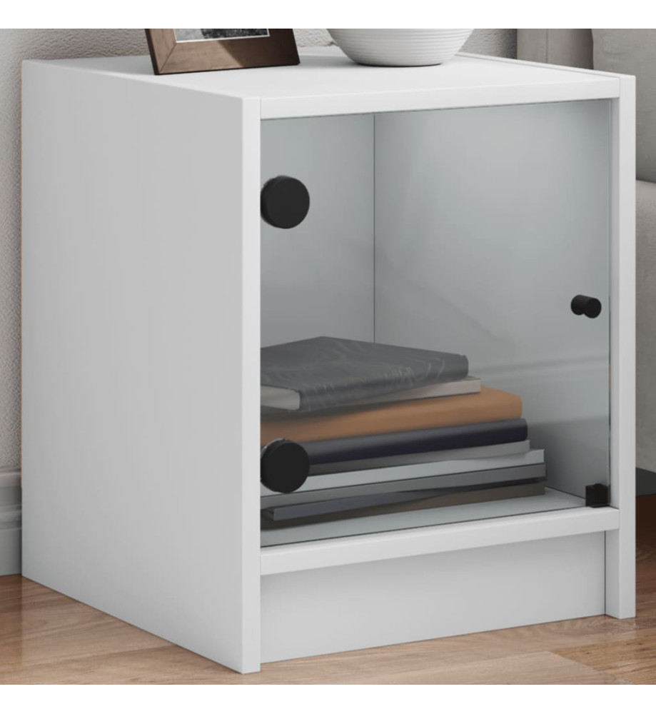 Tables de chevet avec portes en verre 2 pcs blanc 35x37x42 cm Tables de chevet avec portes en verre 2 pcs blanc 35x37x42 cm