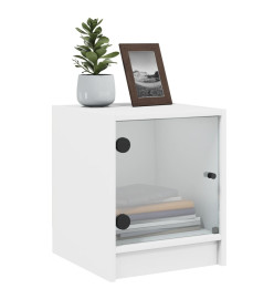 Tables de chevet avec portes en verre 2 pcs blanc 35x37x42 cm