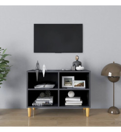 Meuble TV avec pieds en bois massif Gris brillant 69,5x30x50 cm