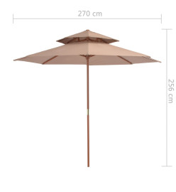 Parasol double avec mât en bois 270 cm Taupe