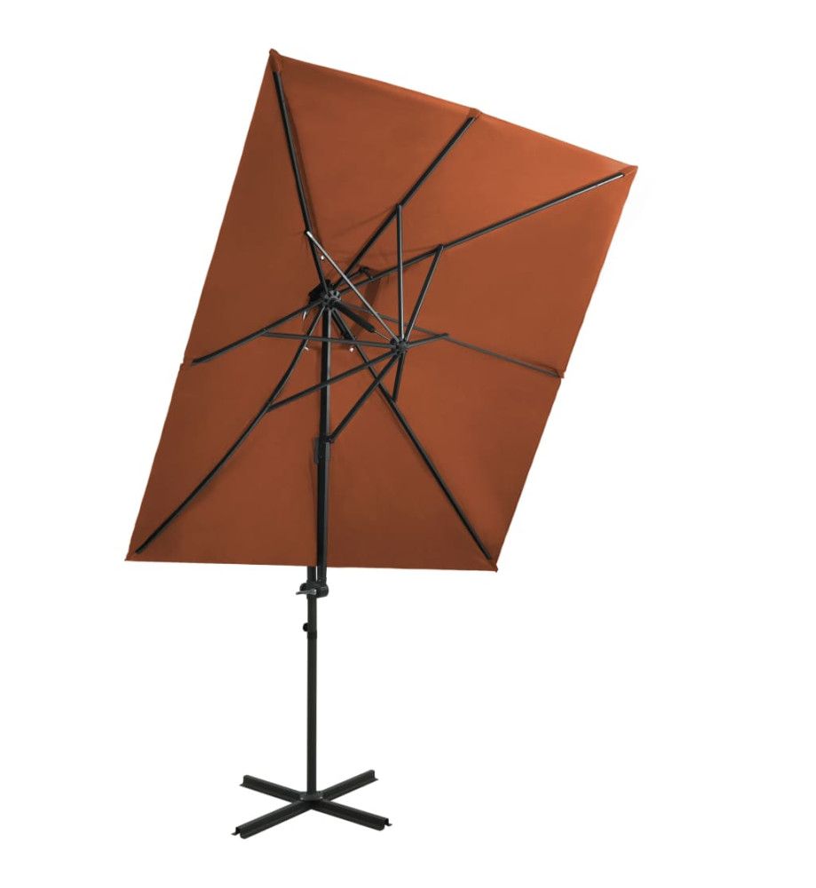 Parasol déporté à double toit Terre cuite 250x250 cm