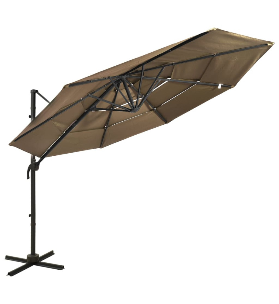 Parasol à 4 niveaux avec mât en aluminium Taupe 3x3 m