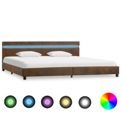 Cadre de lit avec LED Marron Tissu 180 x 200 cm