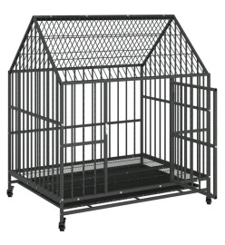 Cage pour chien avec roues noir gris acier galvanisé