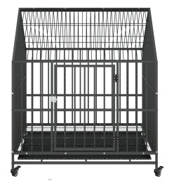 Cage pour chien avec roues noir gris acier galvanisé