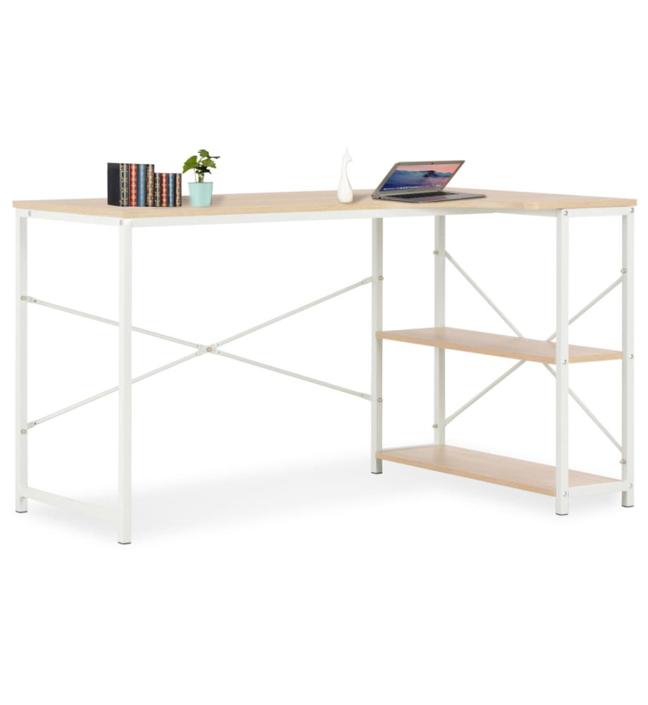 Bureau d'ordinateur Blanc et chêne 120 x 72 x 70 cm