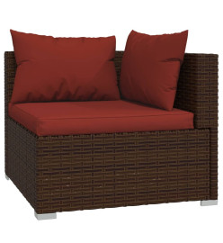 Salon de jardin 9 pcs avec coussins résine tressée marron