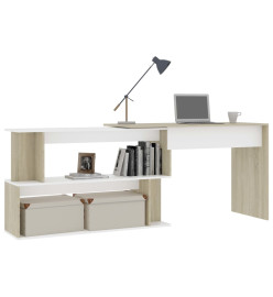 Bureau d'angle Blanc et chêne sonoma 200x50x76 cm Aggloméré