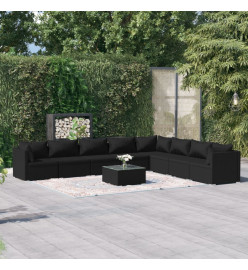 Salon de jardin 9 pcs avec coussins Résine tressée Noir