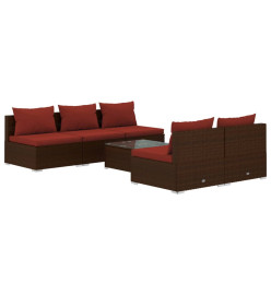 Salon de jardin 6 pcs avec coussins Résine tressée Marron