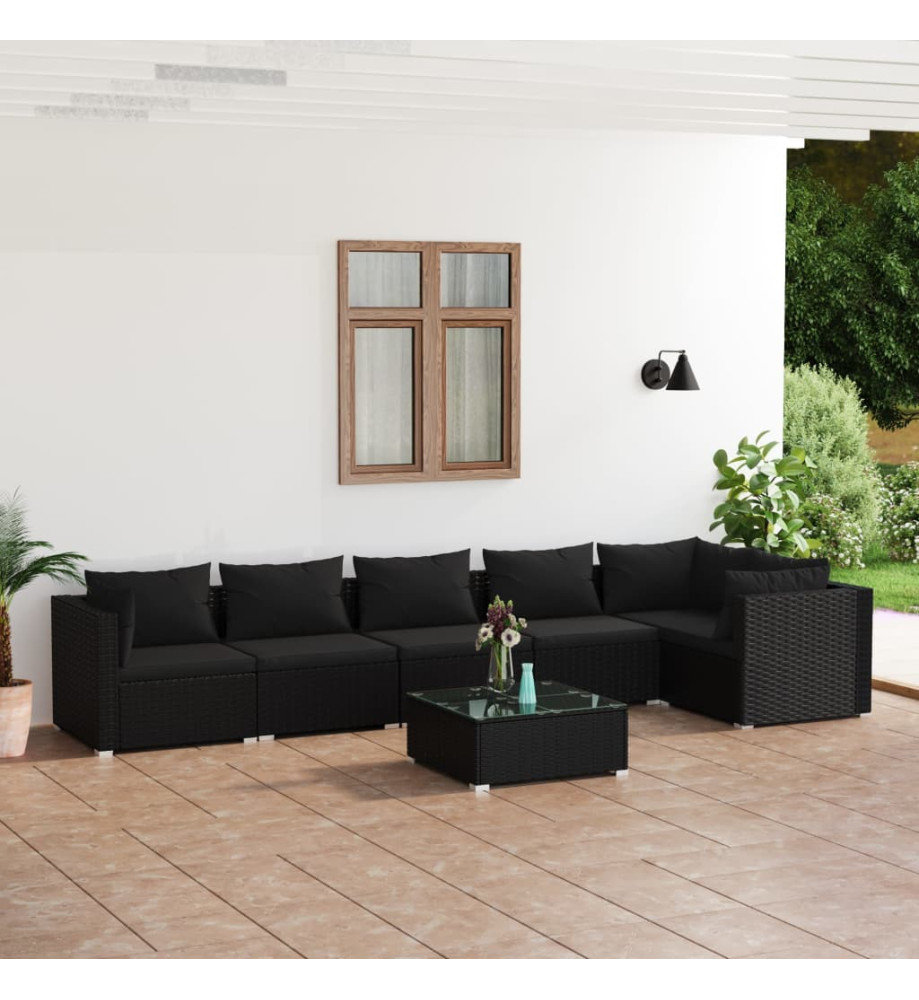 Salon de jardin 7 pcs avec coussins Résine tressée Noir Salon de jardin 7 pcs avec coussins Résine tressée Noir