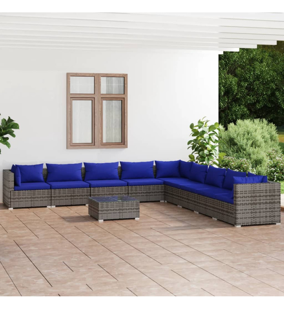 Salon de jardin 10 pcs avec coussins Résine tressée Gris Salon de jardin 10 pcs avec coussins Résine tressée Gris