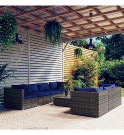 Salon de jardin 8 pcs avec coussins résine tressée gris