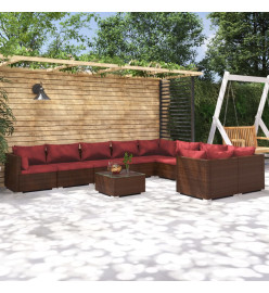 Salon de jardin 10 pcs avec coussins Résine tressée Marron