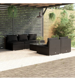 Salon de jardin 6 pcs avec coussins résine tressée noir