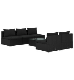 Salon de jardin 6 pcs avec coussins résine tressée noir