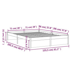Cadre de lit Gris Bois massif 150x200 cm Très grand