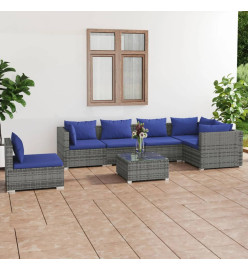 Salon de jardin 7 pcs avec coussins résine tressée gris