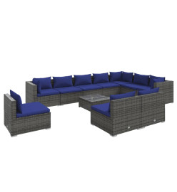 Salon de jardin 11 pcs avec coussins Résine tressée Gris
