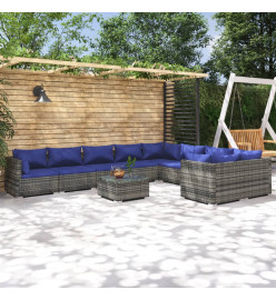 Salon de jardin 10 pcs avec coussins Résine tressée Gris