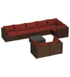 Salon de jardin 9 pcs avec coussins Marron Résine tressée