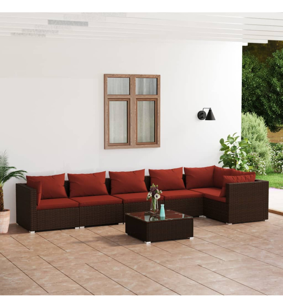 Salon de jardin 7 pcs avec coussins Résine tressée Marron Salon de jardin 7 pcs avec coussins Résine tressée Marron