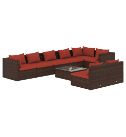 Salon de jardin 9 pcs avec coussins Marron Résine tressée
