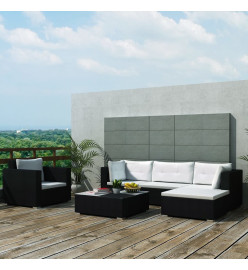 Salon de jardin 6 pcs avec coussins résine tressée noir