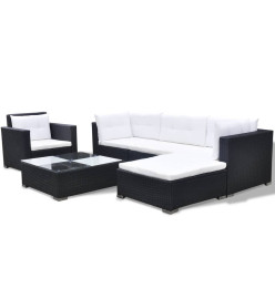 Salon de jardin 6 pcs avec coussins résine tressée noir