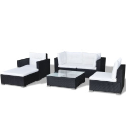 Salon de jardin 6 pcs avec coussins résine tressée noir