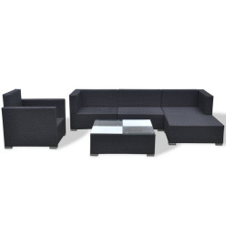 Salon de jardin 6 pcs avec coussins résine tressée noir