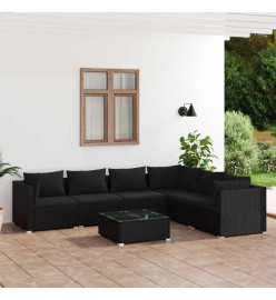 Salon de jardin 7 pcs avec coussins Résine tressée Noir