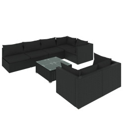Salon de jardin 8 pcs avec coussins noir résine tressée