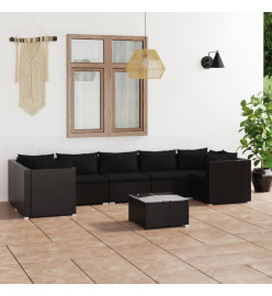 Salon de jardin 8 pcs avec coussins Résine tressée Noir