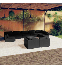 Salon de jardin 10 pcs avec coussins Noir Résine tressée