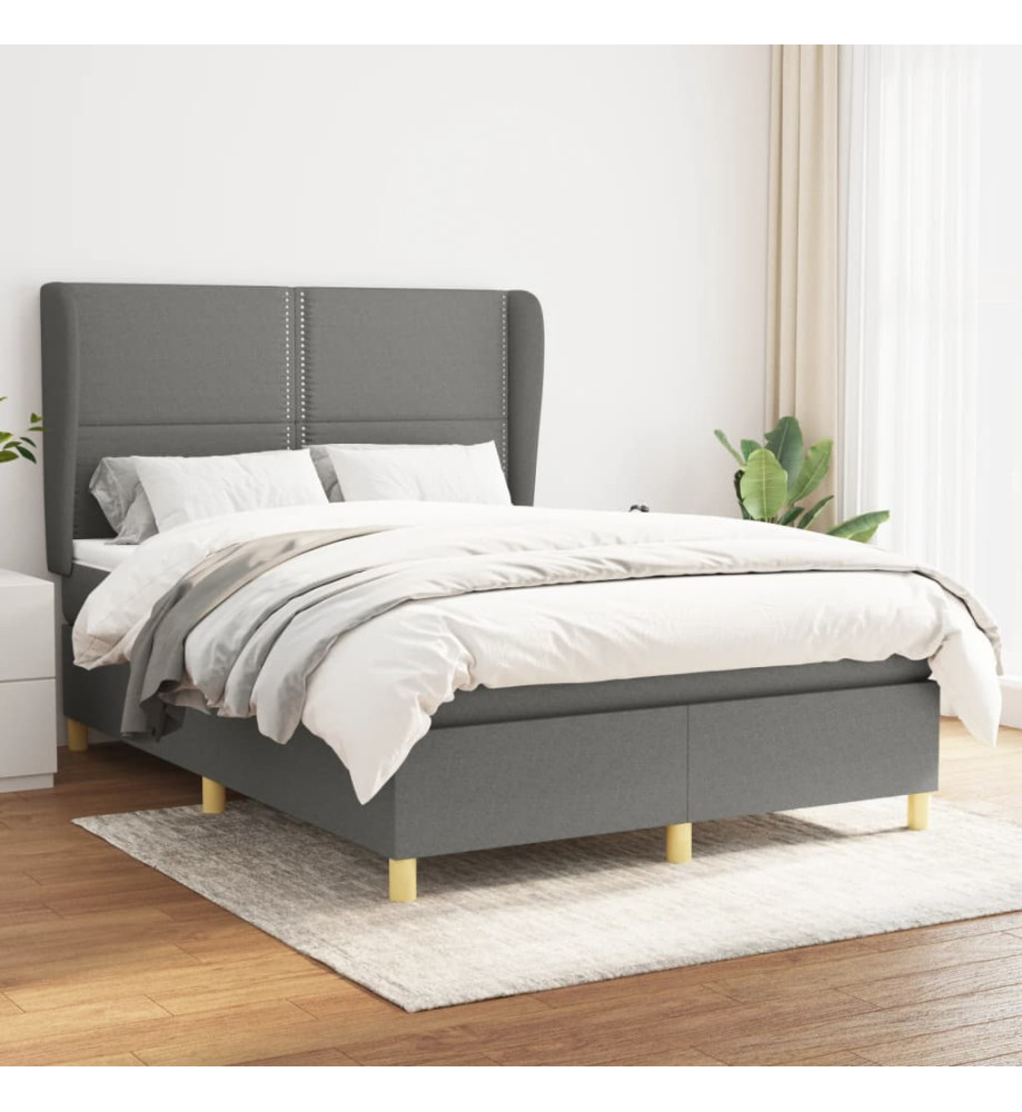 Lit à sommier tapissier avec matelas Gris foncé 140x200cm Tissu