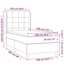 Sommier tapissier matelas et LED Gris clair 100x200 cm Velours