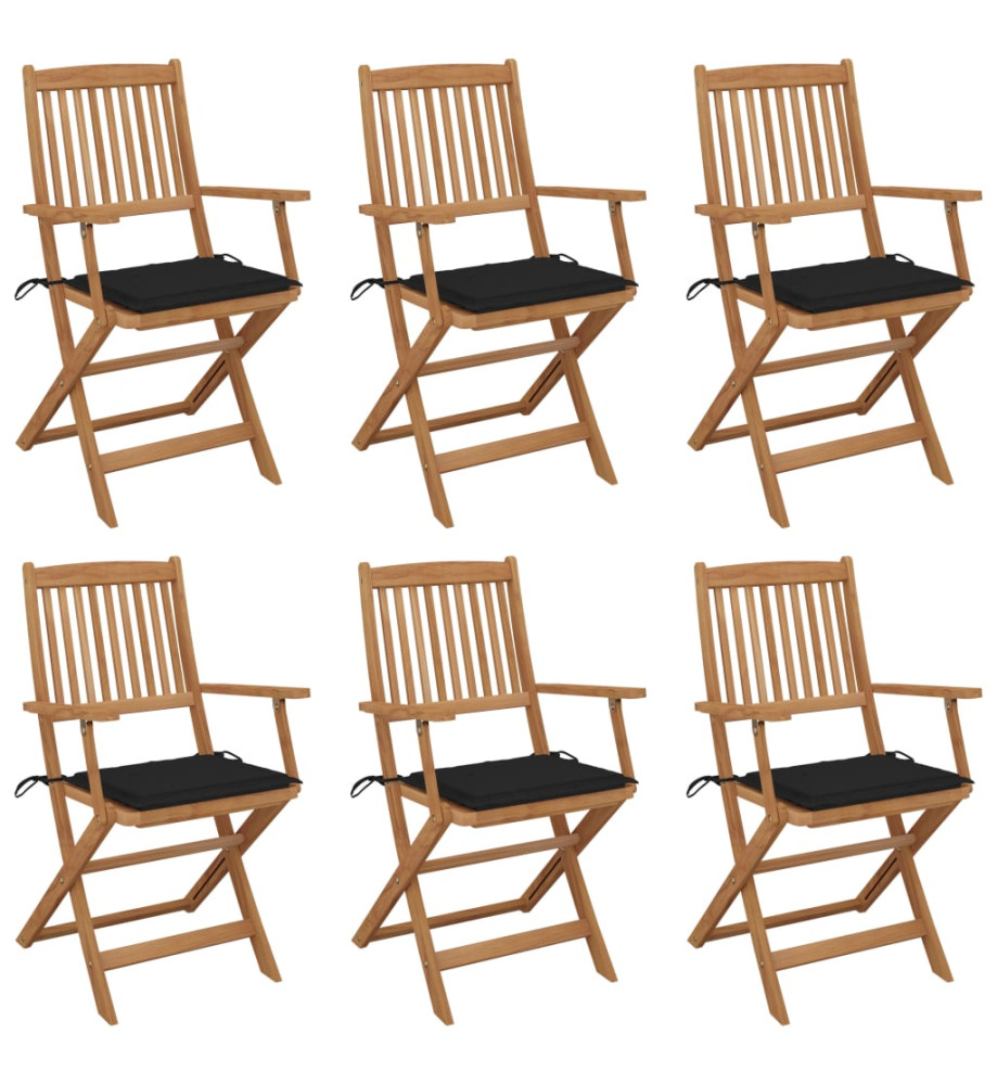 Chaises pliables de jardin 6 pcs avec coussins Bois d'acacia